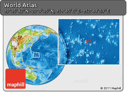 Physical Location Map of the Area around 19° 52' 38" N, 152° 13' 29" E