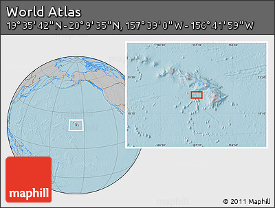 Gray Location Map of the Area around 19° 52' 38" N, 157° 10' 30" W, hill shading