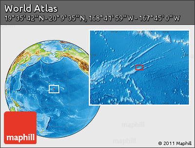 Physical Location Map of the Area around 19° 52' 38" N, 168° 13' 29" W