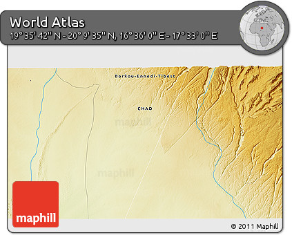 Physical 3D Map of the Area around 19° 52' 38" N, 17° 4' 30" E