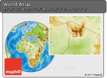 Physical Location Map of the Area around 19° 52' 38" N, 17° 4' 30" E