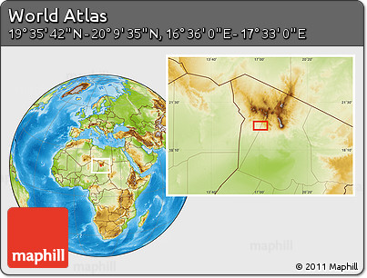 Physical Location Map of the Area around 19° 52' 38" N, 17° 4' 30" E
