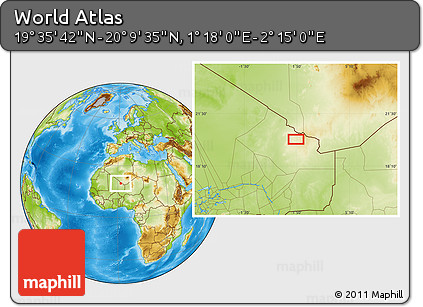 Physical Location Map of the Area around 19° 52' 38" N, 1° 46' 29" E