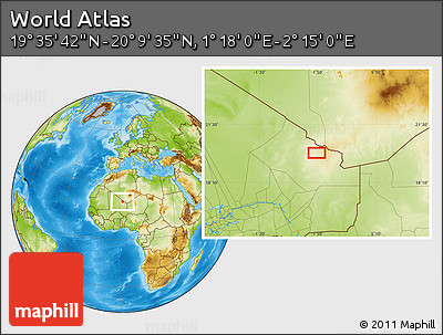 Physical Location Map of the Area around 19° 52' 38" N, 1° 46' 29" E