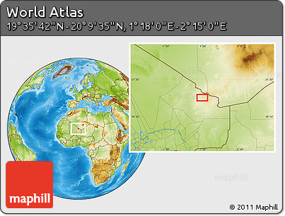 Physical Location Map of the Area around 19° 52' 38" N, 1° 46' 29" E