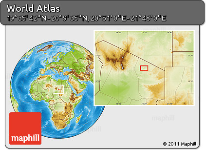 Physical Location Map of the Area around 19° 52' 38" N, 21° 19' 30" E