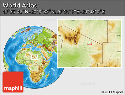 Physical Location Map of the Area around 19° 52' 38" N, 21° 19' 30" E