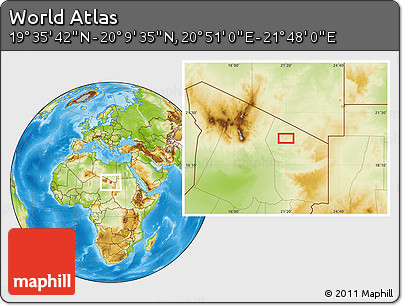 Physical Location Map of the Area around 19° 52' 38" N, 21° 19' 30" E