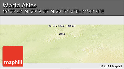 Physical Panoramic Map of the Area around 19° 52' 38" N, 21° 19' 30" E