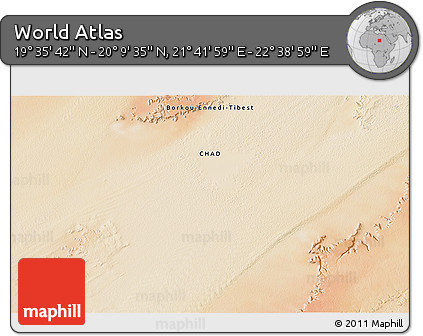 Satellite 3D Map of the Area around 19° 52' 38" N, 22° 10' 29" E