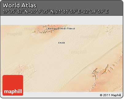 Satellite 3D Map of the Area around 19° 52' 38" N, 22° 10' 29" E