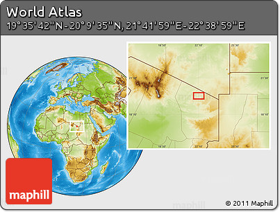 Physical Location Map of the Area around 19° 52' 38" N, 22° 10' 29" E
