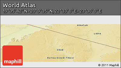Physical Panoramic Map of the Area around 19° 52' 38" N, 23° 1' 29" E