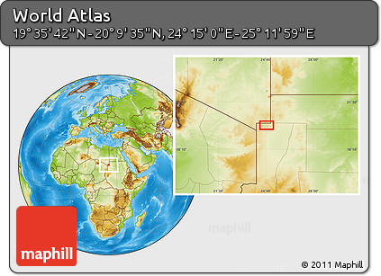 Physical Location Map of the Area around 19° 52' 38" N, 24° 43' 30" E