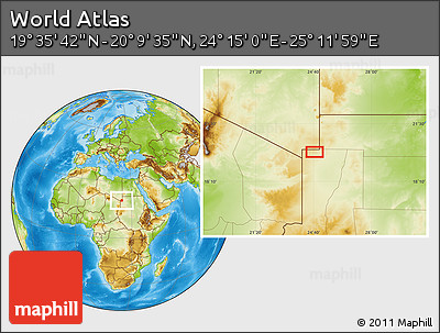 Physical Location Map of the Area around 19° 52' 38" N, 24° 43' 30" E