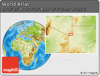 Physical Location Map of the Area around 19° 52' 38" N, 24° 43' 30" E