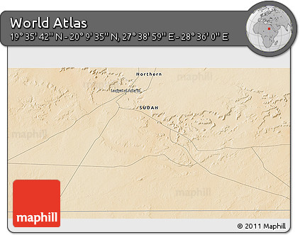 Satellite 3D Map of the Area around 19° 52' 38" N, 28° 7' 30" E