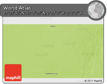 Physical 3D Map of the Area around 19° 52' 38" N, 2° 28' 30" W