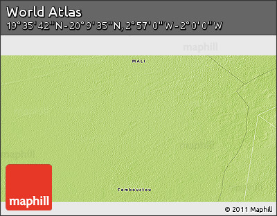 Physical 3D Map of the Area around 19° 52' 38" N, 2° 28' 30" W