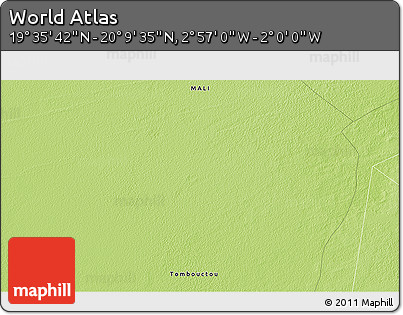 Physical 3D Map of the Area around 19° 52' 38" N, 2° 28' 30" W