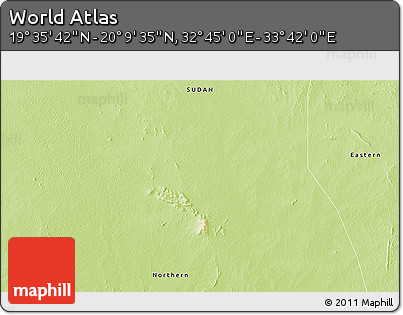Physical 3D Map of the Area around 19° 52' 38" N, 33° 13' 30" E