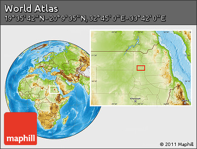 Physical Location Map of the Area around 19° 52' 38" N, 33° 13' 30" E
