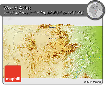 Physical 3D Map of the Area around 19° 52' 38" N, 36° 37' 30" E