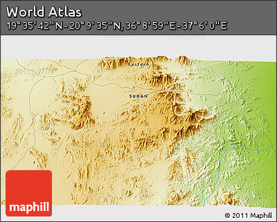 Physical 3D Map of the Area around 19° 52' 38" N, 36° 37' 30" E