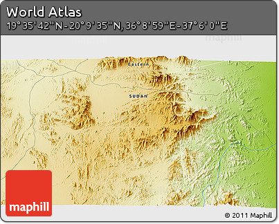 Physical 3D Map of the Area around 19° 52' 38" N, 36° 37' 30" E