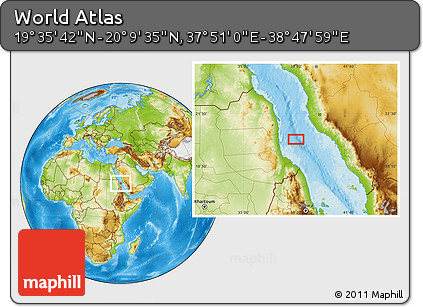 Physical Location Map of the Area around 19° 52' 38" N, 38° 19' 30" E