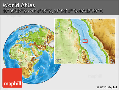 Physical Location Map of the Area around 19° 52' 38" N, 38° 19' 30" E