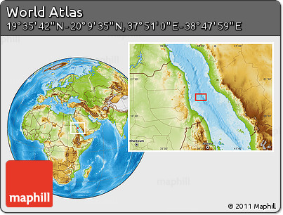Physical Location Map of the Area around 19° 52' 38" N, 38° 19' 30" E