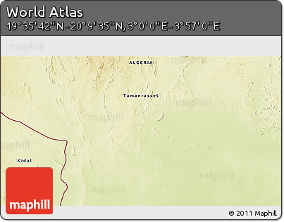 Physical 3D Map of the Area around 19° 52' 38" N, 3° 28' 30" E