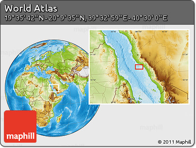 Physical Location Map of the Area around 19° 52' 38" N, 40° 1' 29" E