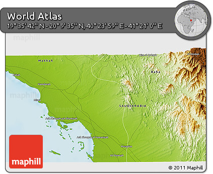 Physical 3D Map of the Area around 19° 52' 38" N, 40° 52' 30" E