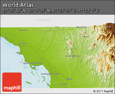 Physical 3D Map of the Area around 19° 52' 38" N, 40° 52' 30" E