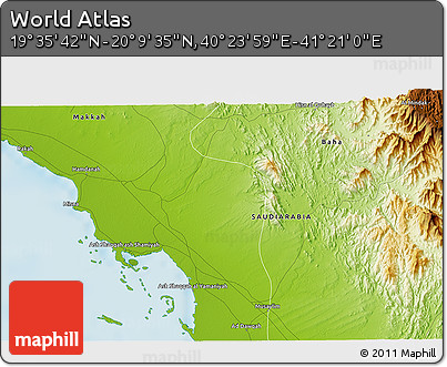 Physical 3D Map of the Area around 19° 52' 38" N, 40° 52' 30" E