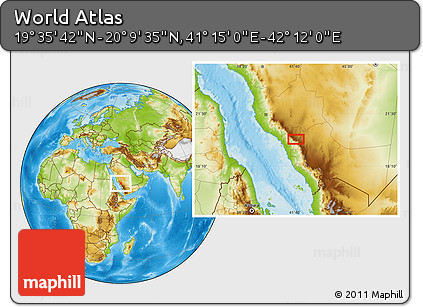 Physical Location Map of the Area around 19° 52' 38" N, 41° 43' 30" E