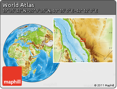 Physical Location Map of the Area around 19° 52' 38" N, 41° 43' 30" E