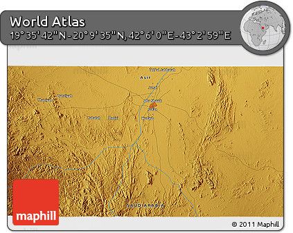 Physical 3D Map of the Area around 19° 52' 38" N, 42° 34' 30" E