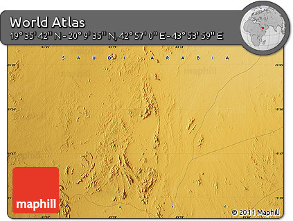 Physical Map of the Area around 19° 52' 38" N, 43° 25' 29" E
