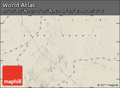 Shaded Relief Map of the Area around 19° 52' 38" N, 44° 16' 29" E