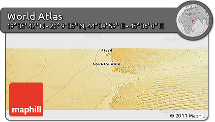 Physical Panoramic Map of the Area around 19° 52' 38" N, 45° 7' 30" E