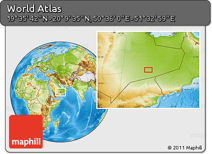 Physical Location Map of the Area around 19° 52' 38" N, 51° 4' 30" E