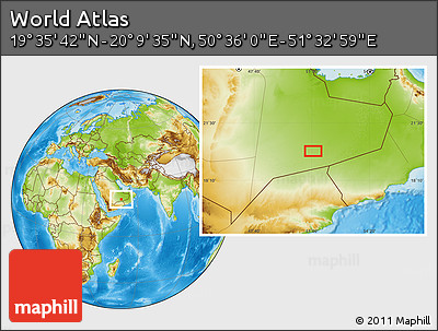 Physical Location Map of the Area around 19° 52' 38" N, 51° 4' 30" E