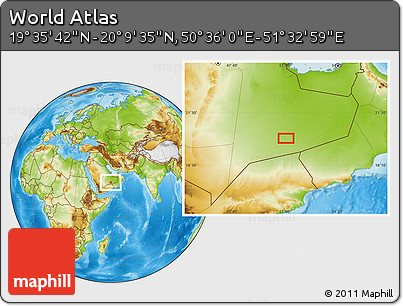 Physical Location Map of the Area around 19° 52' 38" N, 51° 4' 30" E