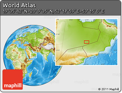 Physical Location Map of the Area around 19° 52' 38" N, 52° 46' 29" E