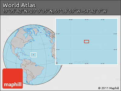 Gray Location Map of the Area around 19° 52' 38" N, 55° 10' 29" W