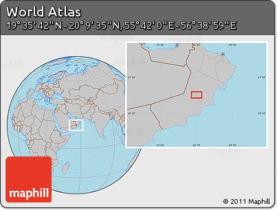 Gray Location Map of the Area around 19° 52' 38" N, 56° 10' 29" E