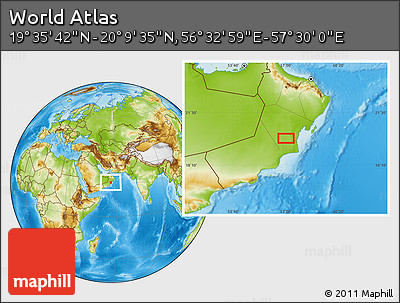 Physical Location Map of the Area around 19° 52' 38" N, 57° 1' 29" E